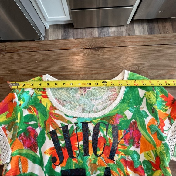 JUICY COUTURE PALM PRINT T-SHIRT TROPICAL RESORT GREEN WHITE TOP CASUAL - Picture 6 of 14